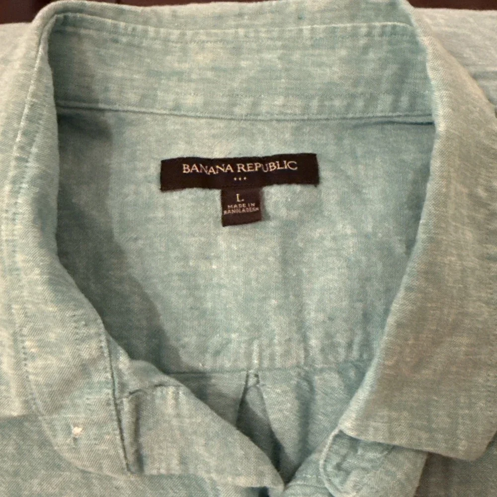 Banana Republic Shirt Men's Large‎ Blue Linen/Cotton Blend Button Up Preppy